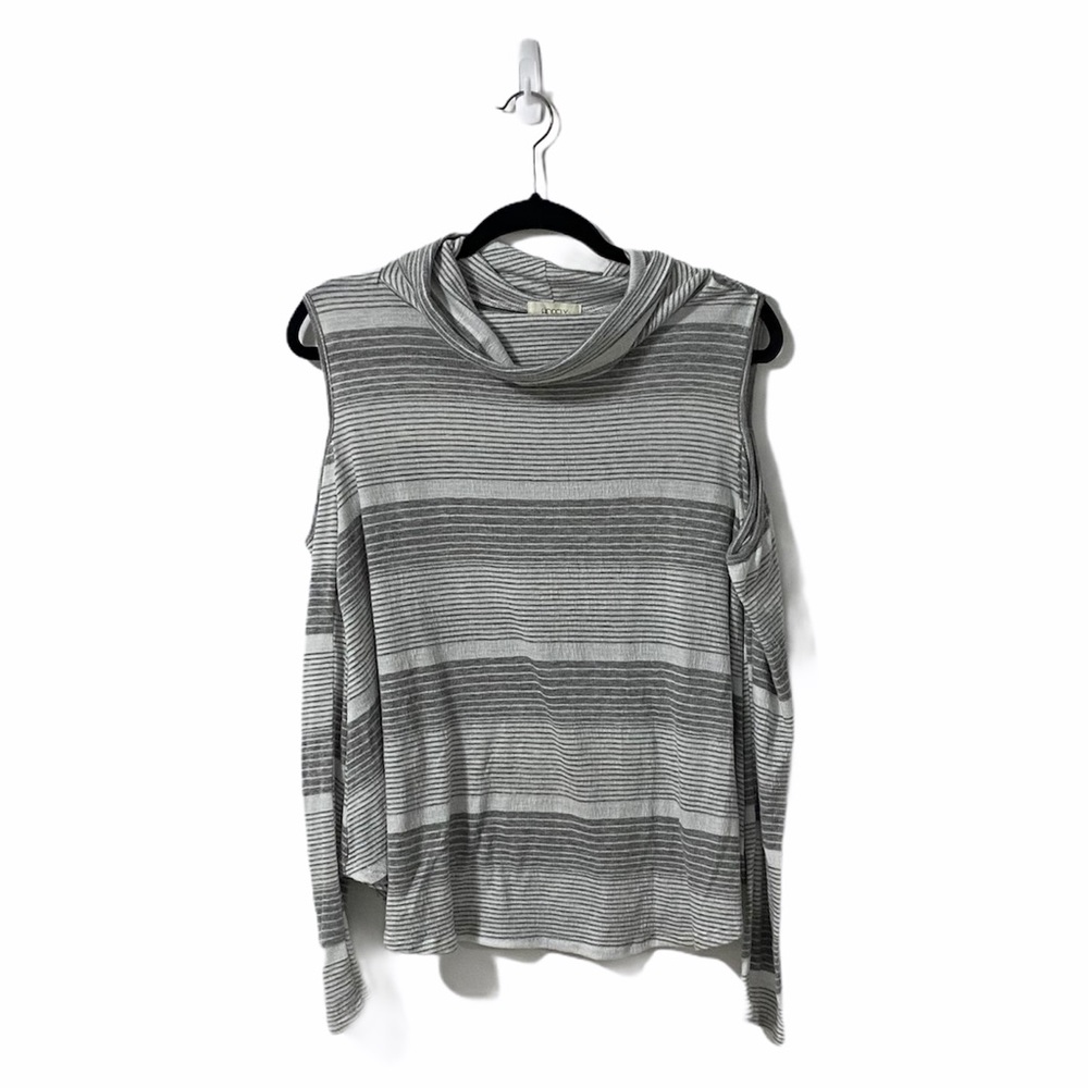 Hopely Long Sleeve Cold Shoulder Striped Grey Top
